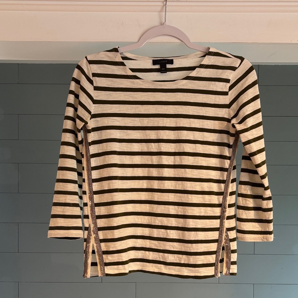 J. Crew Black and Cream Striped Long Sleeve Tee